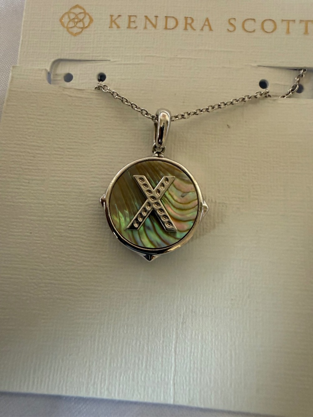 Kendra Scott Reversible Silver Tone Iridescent Pendant Necklace NWT